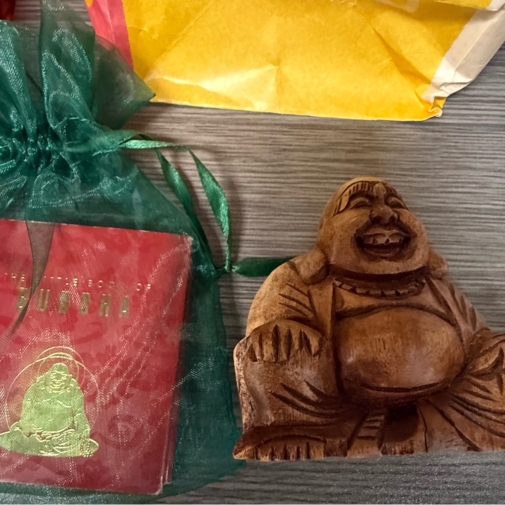 Wooden Laughing Buddha Figurine